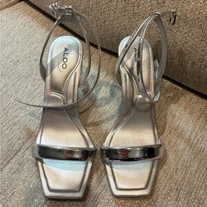 ALDO Metallic Silver Strappy Heels